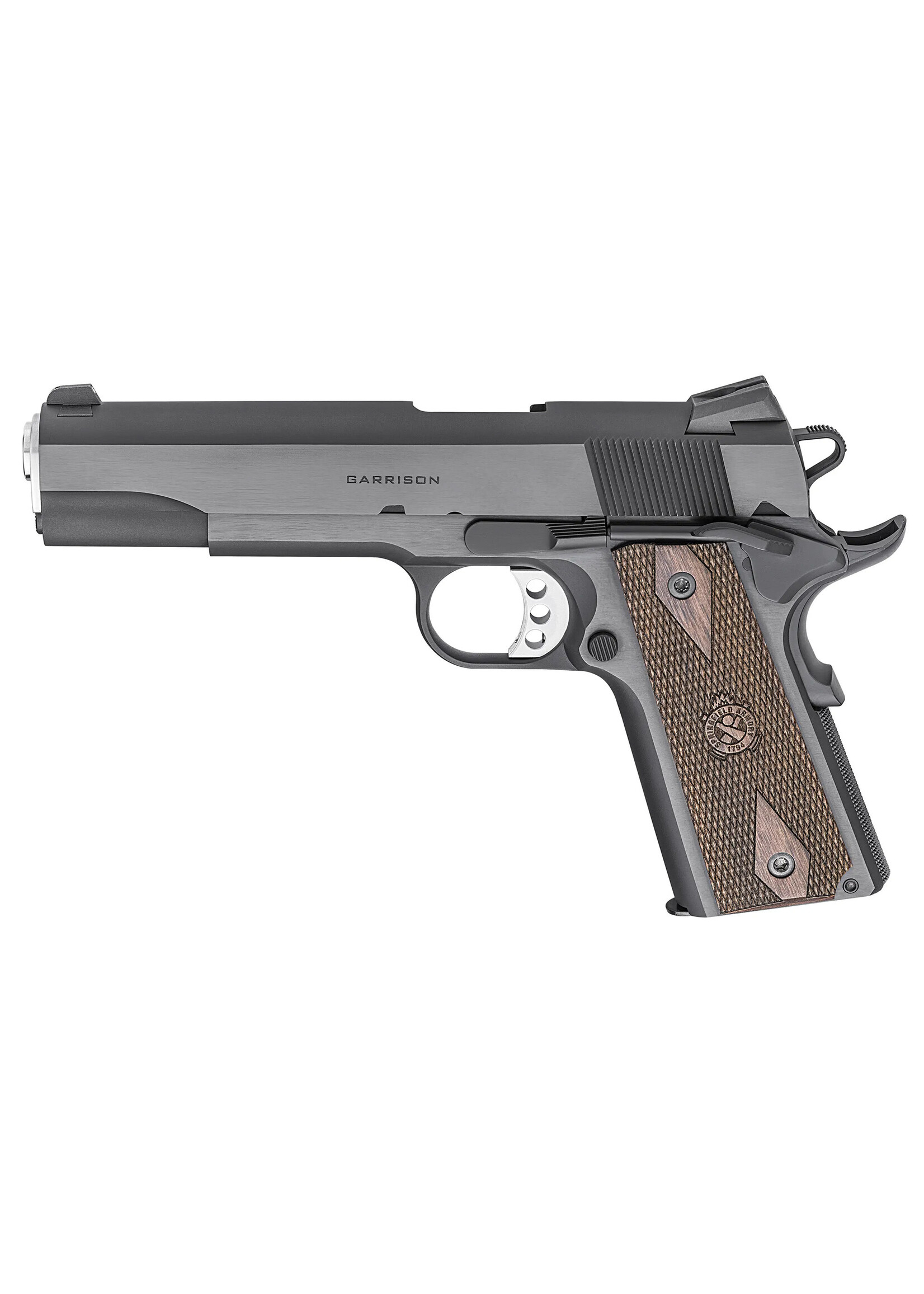 Springfield Armory Springfield Armory PX9420 1911 Garrison 45 ACP 7+1 5" Barrel, Blued Carbon Steel Frame w/Beavertail, Serrated Slide, Thin-Line Wood Grips Feature Double-Diamond Pattern & Crossed Cannon Logo, SAO