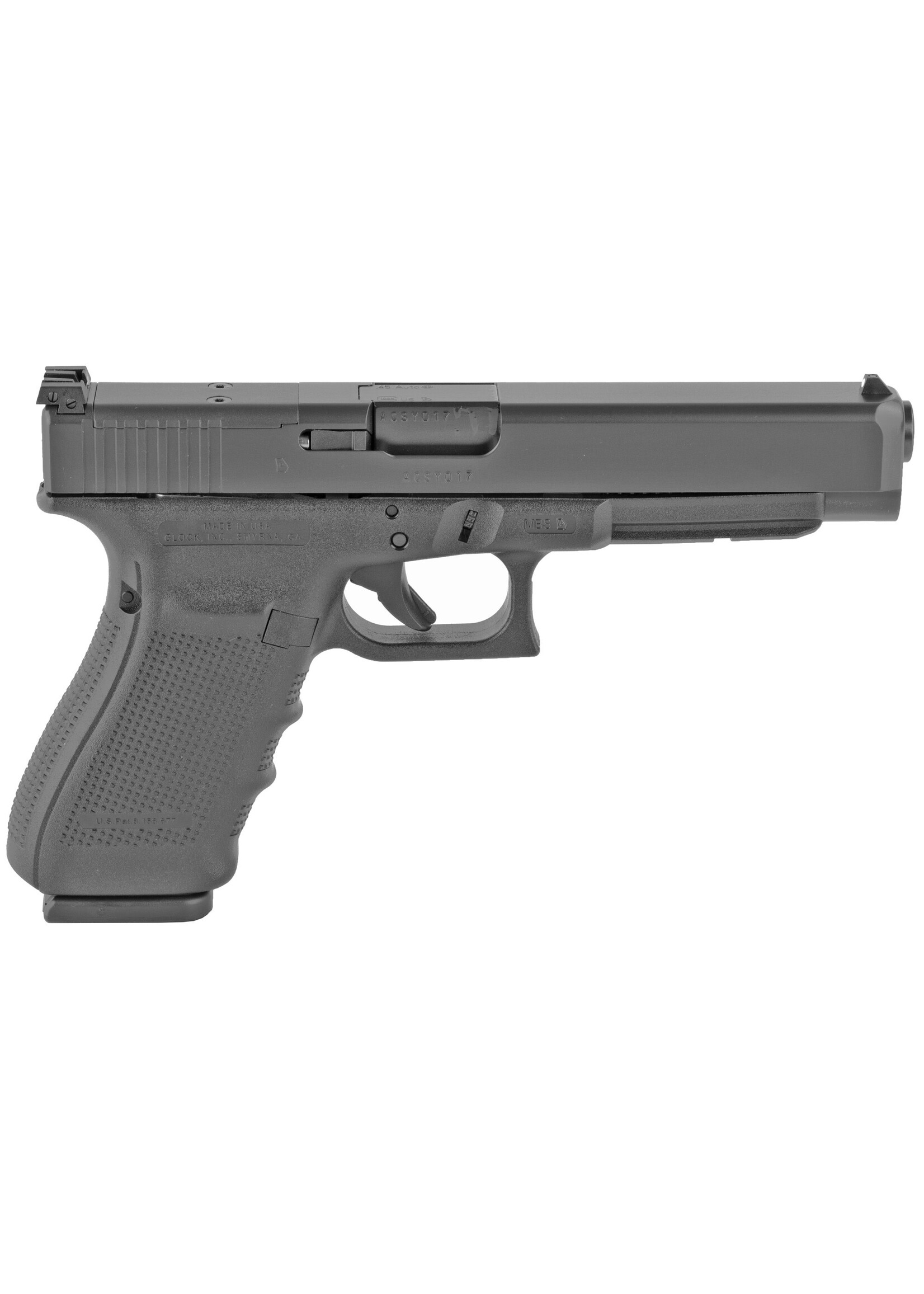 Glock Glock G41 Gen4 Competition MOS 45 ACP Caliber with 5.31" Barrel, 13+1 Capacity, Overall Black Finish, Picatinny Rail Frame, Serrated/MOS Cut Slide Finger Grooved Rough Texture Interchangeable Backstrap Grip & Adjustable Sights (US M