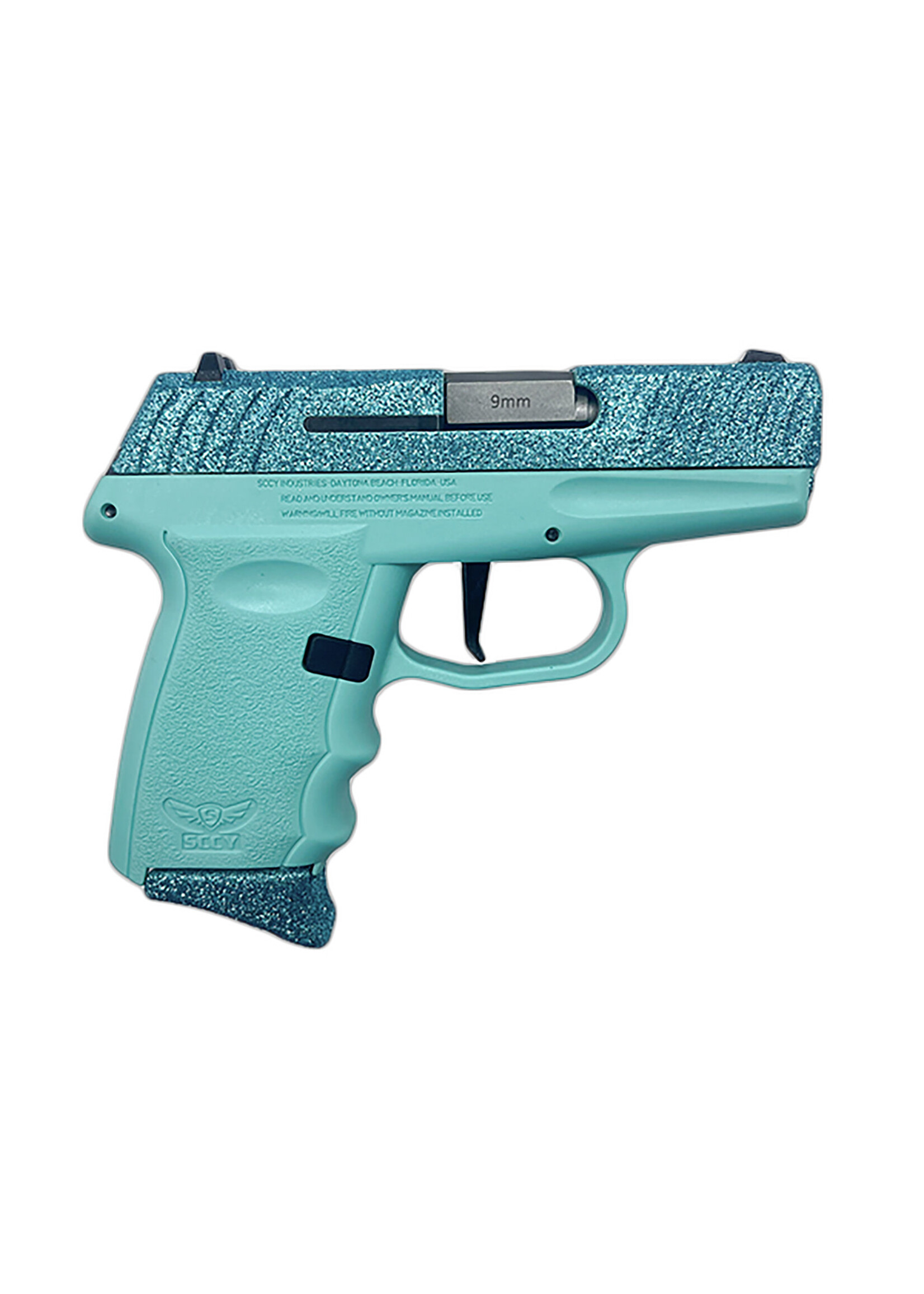 Sccy Industries SCCY Industries DVG1CYBSB DVG-1 Sub-Compact Frame 9mm Luger 10+1 3.10" Stainless Quadlock Barrel Cystal Blue Glitter Optic Ready/Serrated Stainless Steel Slide, Crystal Blue Polymer Frame & Grip