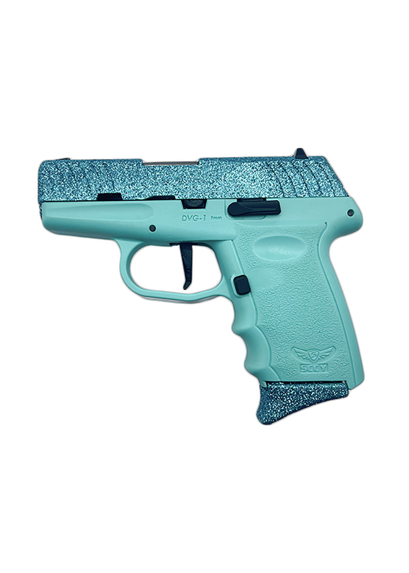 Sccy Industries SCCY Industries DVG1CYBSB DVG-1 Sub-Compact Frame 9mm Luger 10+1 3.10" Stainless Quadlock Barrel Cystal Blue Glitter Optic Ready/Serrated Stainless Steel Slide, Crystal Blue Polymer Frame & Grip
