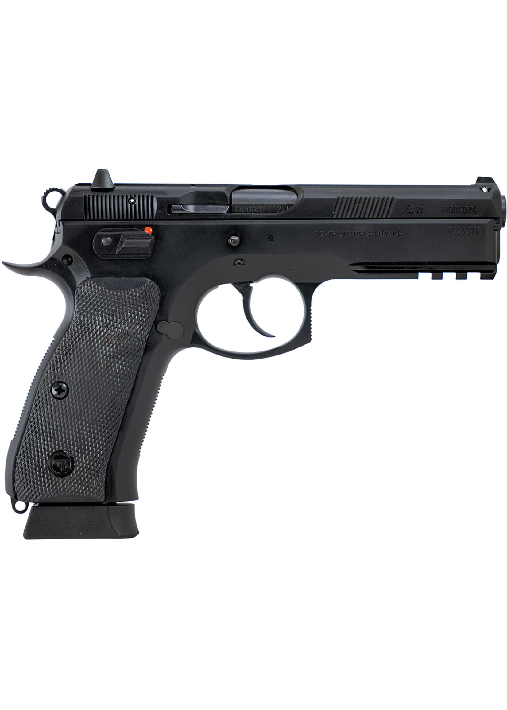 CZ USA CZ-USA 89352 CZ 75 SP-01 Tactical 9mm Luger 19+1 4.60", Manual Safety, Non-Tilted, Cold Hammer Forged Barrel, Black Inside Railed/Serrated Slide, Black Polycoat Steel w/Picatinny Rail/Serrated Trigger Guard & Beavertail Frame, Black Rubber Grips