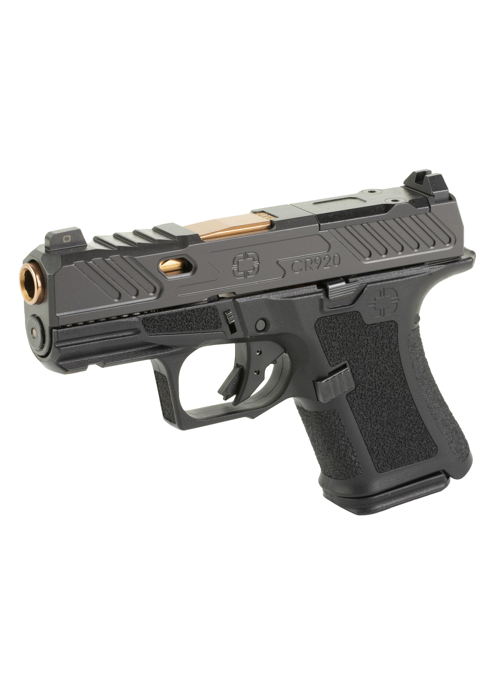 Shadow Systems Shadow Systems, CR920 Elite, Striker Fired, Semi-automatic Pistol, Sub-Compact, 9mm, 3.4" Bronze Spiral Fluted Barrel, Polymer Frame, Nitride Finish, Black, Front Night Sight, Trigger Safety, (1) - 10 Round (1) - 13 Round, Optics Ready, Includes 2 Ma