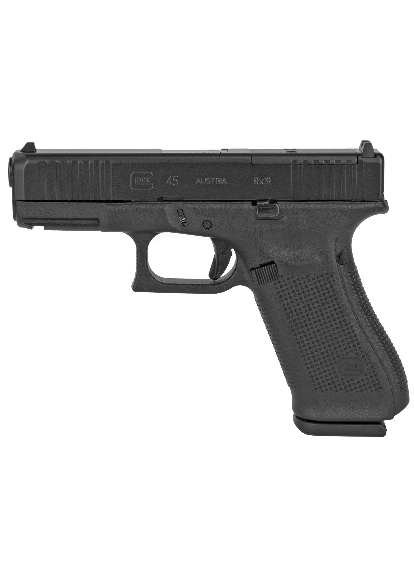Glock Glock PA455S203MOS G45 Gen5 MOS Full Size 9mm Luger 17+1, 4.02" Black GMB Barrel, Black nDLC MOS Cut/Serrated Steel Slide, Black Polymer Frame w/Picatinny Rail, Black Interchangeable Backstrap Grip, Ambidextrous