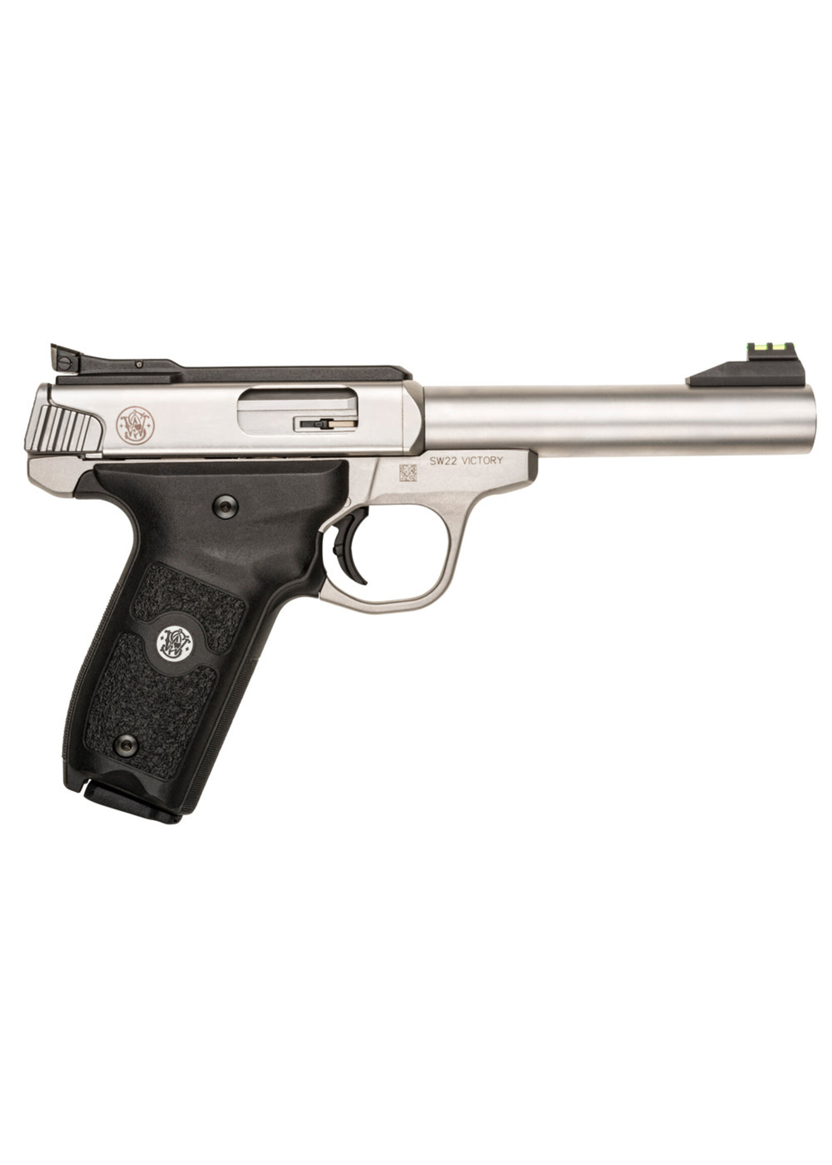 Smith and Wesson (S&W) Smith & Wesson 108490 SW22 Victory Full Size Frame 22 LR 10+1, 5.50" Silver Match Grade Barrel, Satin Serrated Slide & Frame, Black Textured Grip, Thumb Safety, Right Hand