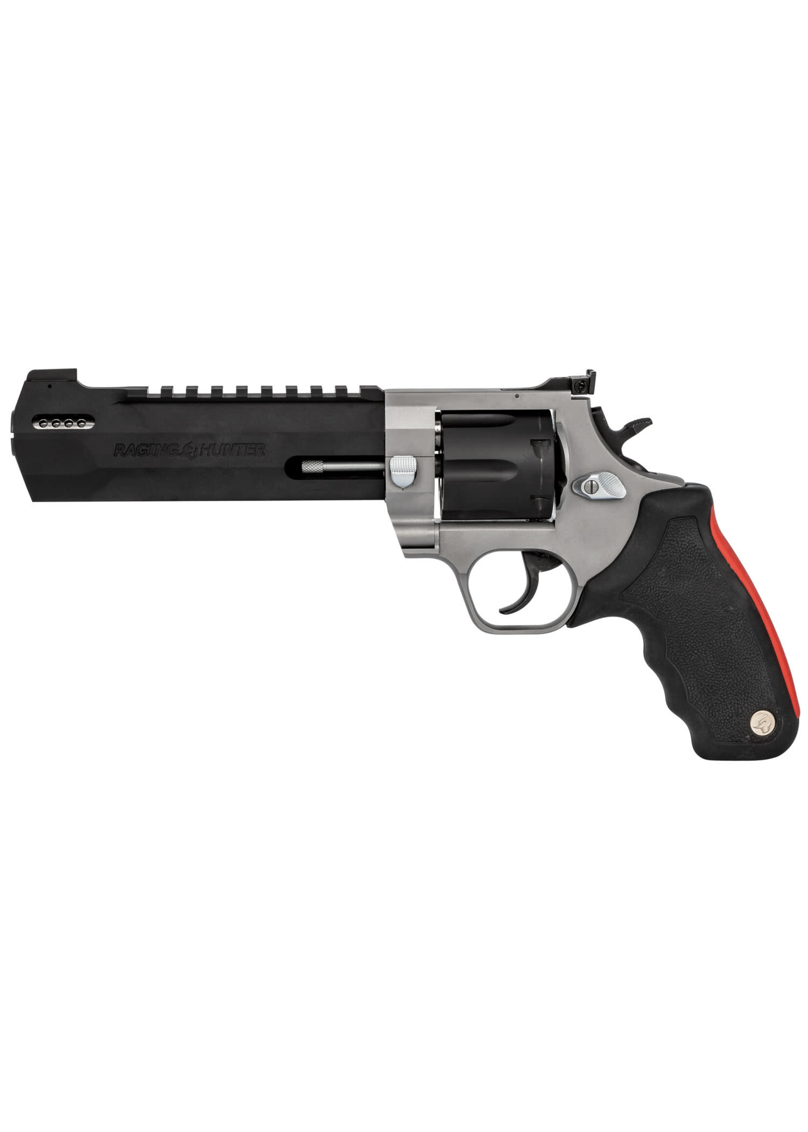 Taurus Taurus 2440065RH Raging Hunter 44 Rem Mag Caliber with 6.75" Picatinny Rail/Ported Barrel, 6rd Capacity Matte Black Oxide Finish Cylinder, Matte Finish Stainless Steel Frame & Black Rubber with Integrated Red Cushion Insert Grip