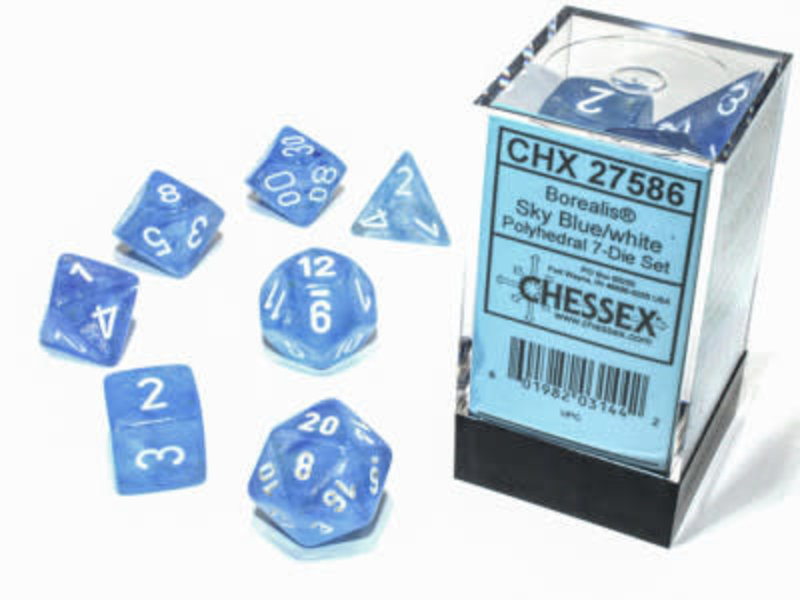 Chessex Set 7D Poly Borealis Luminary Bleu Ciel/Blanc