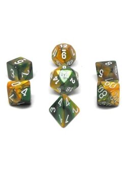 Chessex Set 7D Poly Gemini Or/Vert/Blanc