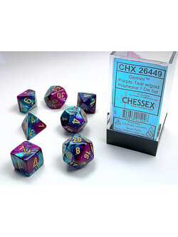 Chessex Set 7D Poly Gemini Violet-Sarcelle/Or