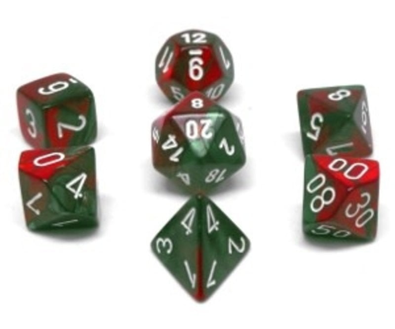 Chessex Set 7D Poly Gemini Green-Red/White