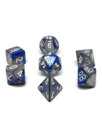 Chessex Set 7D Poly Gemini Bleu/Acier avec chiffres blancs