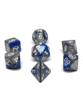 Chessex Set 7D Poly Gemini Blue-Steel with white numbers
