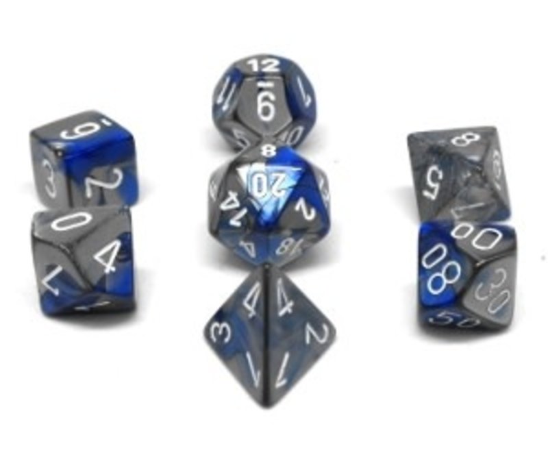 Chessex Set 7D Poly Gemini Blue-Steel with white numbers