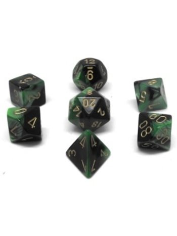 Chessex Set 7D Poly Gemini Black-Green/Gold