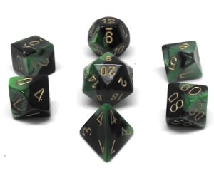 Chessex Set 7D Poly Gemini Black-Green/Gold