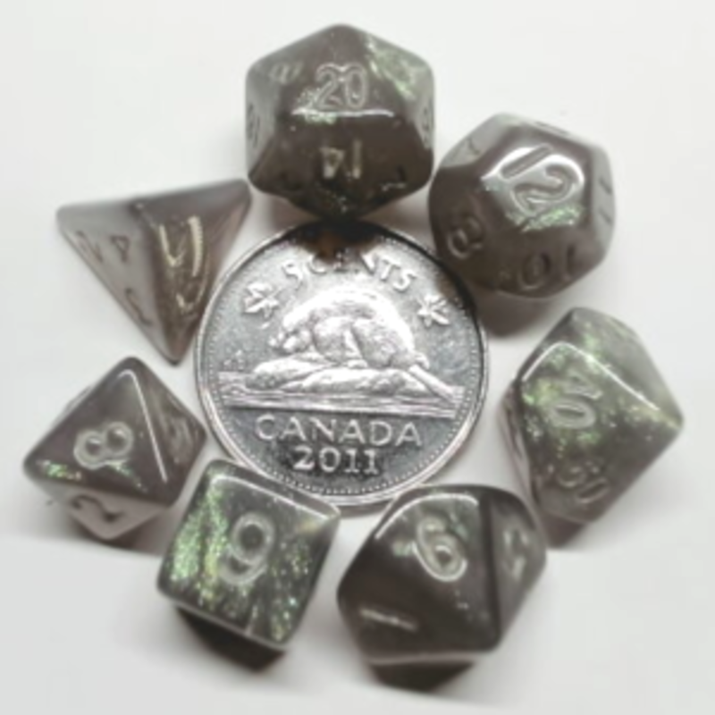 Metallic Dice Game Mini-Des Polyedriques: Stardust Gray with Silver Numbers