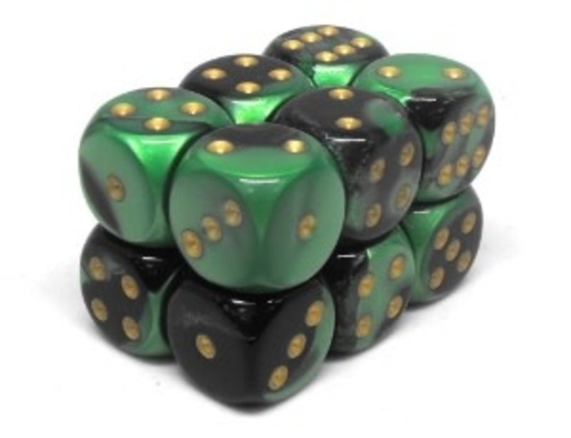 Chessex Brique 12 D6 Black-Green/Gold