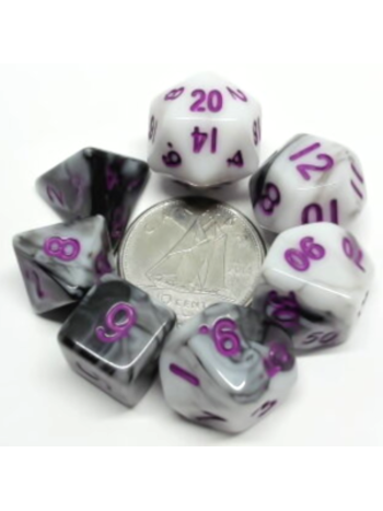 Metallic Dice Game Mini-Des Polyedriques: Marbres w/ Purple Numbers