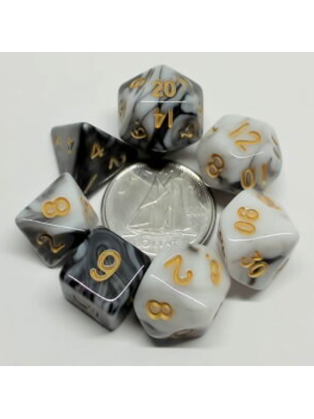 Metallic Dice Game Mini-Des Polyedriques: Marbres w/ Gold Numbers