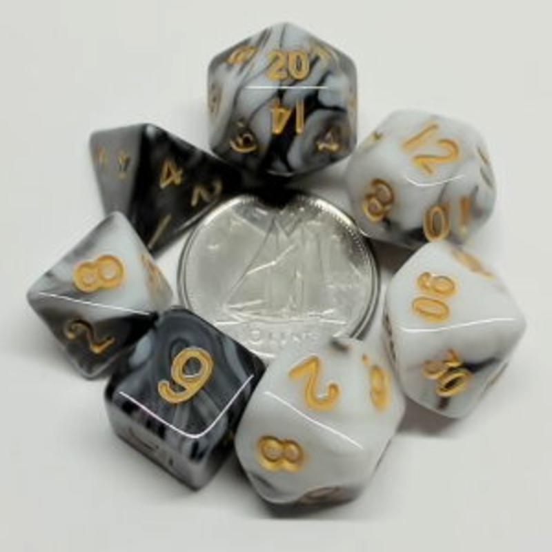 Metallic Dice Game Mini-Des Polyedriques: Marbres w/ Gold Numbers