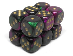 Chessex Brique 12 D6 Gemini Green-Purple/Gold
