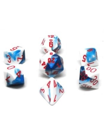 Chessex Set 7D Poly Gemini Bleu Astral-Blanc/Rouge