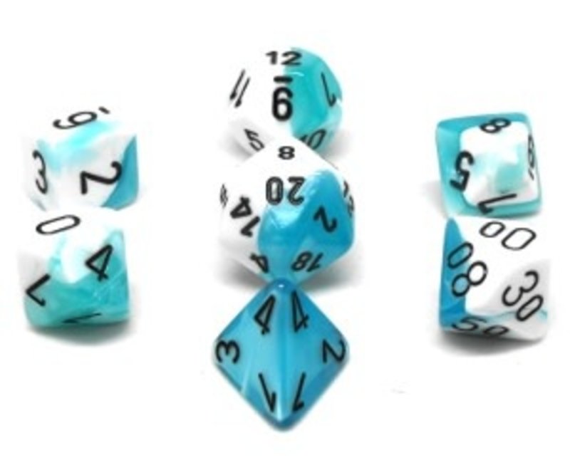 Chessex Set de 7D polyédriques Gemini turquoise/blanc avec chiffres noirs