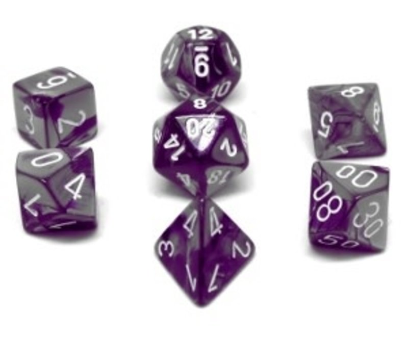 Chessex Set 7D Poly Gemini Purple-Steel/White