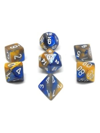 Chessex Set 7D Poly Gemini bleu/or avec chiffres blancs
