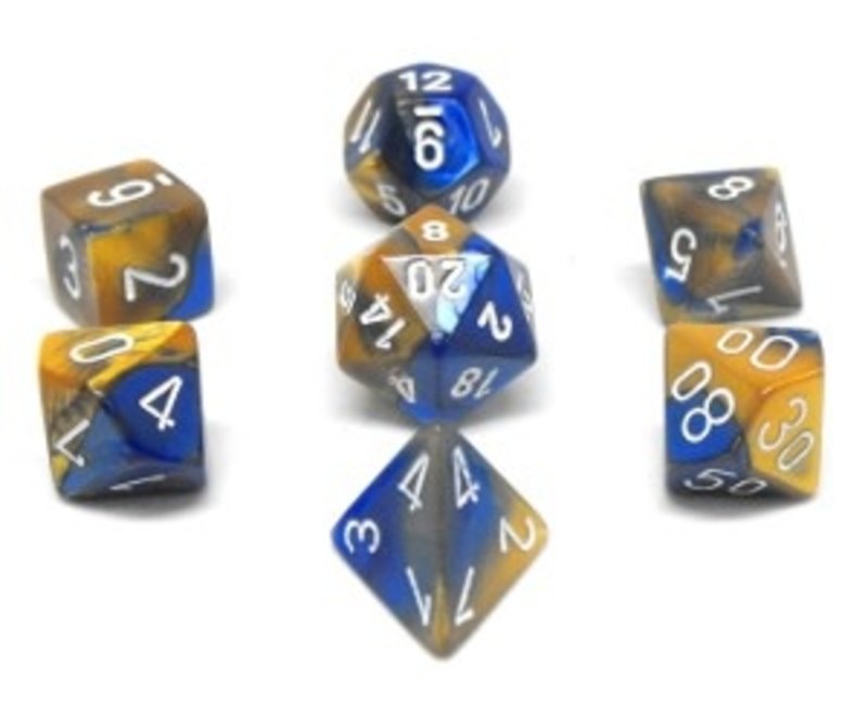 Chessex Set 7D Poly Gemini bleu/or avec chiffres blancs