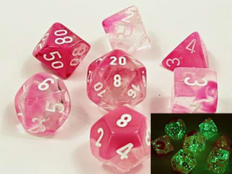 Chessex Lab Dice - 7D Clear Pink/White