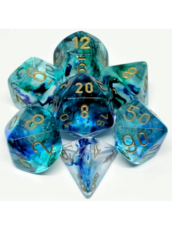 Chessex Set 7D Poly Luminary Oceanic/Gold Glow in the Dark