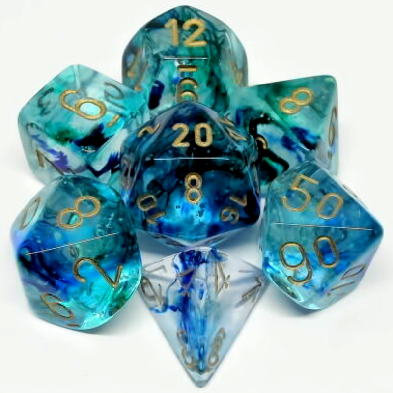 Chessex Set 7D Poly Luminary Oceanic/Gold Glow in the Dark