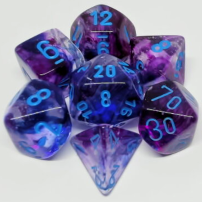 Chessex Set 7D Poly Nebula Nocturnal/Blue Glows in the Dark