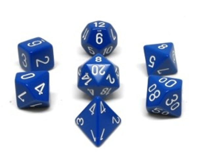Chessex Set 7D Poly Opaques Bleus avec chiffres blancs