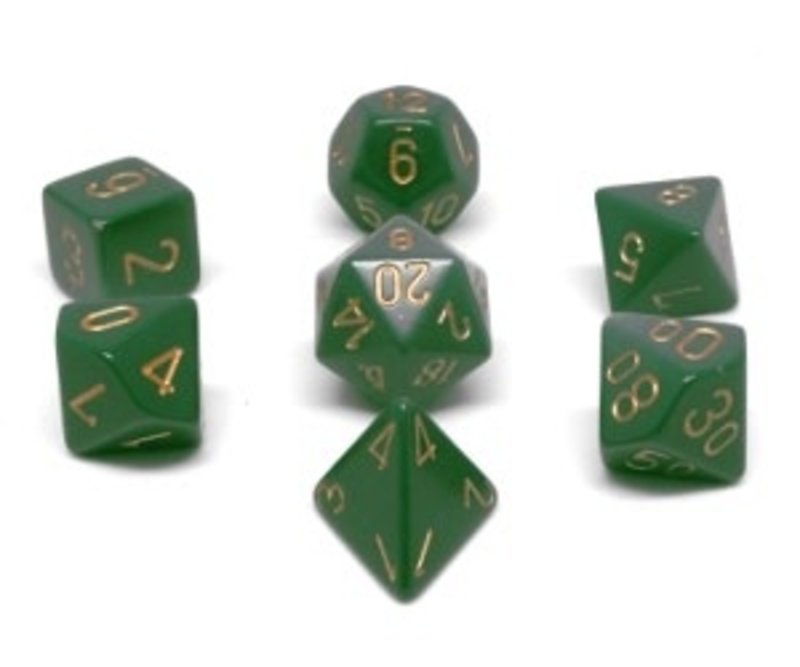 Chessex Set 7D Poly Opaque Vert foncé avec chiffres cuivrés