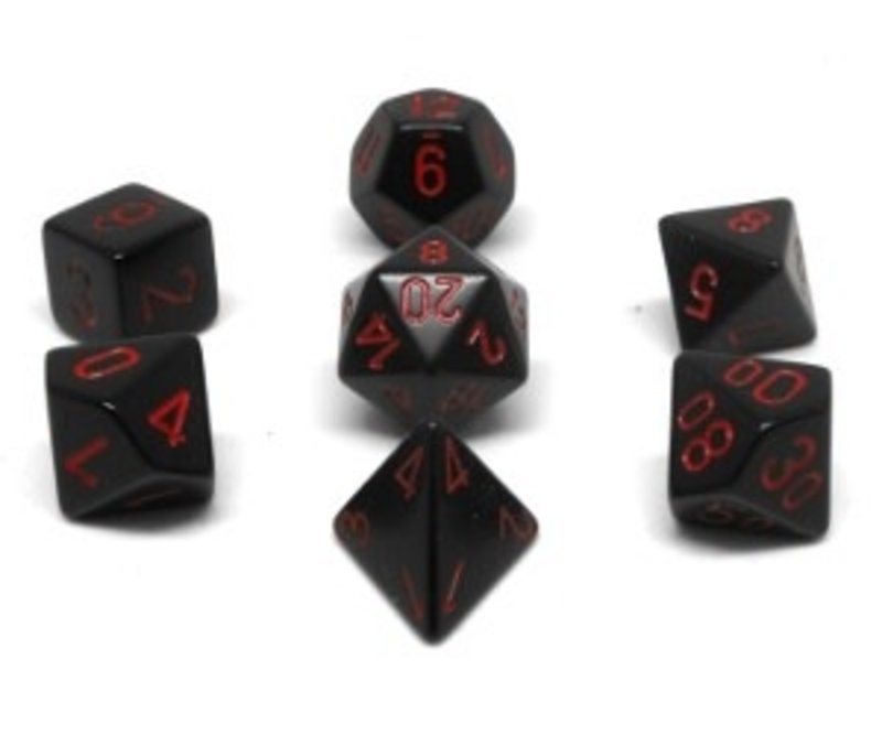 Chessex Set 7D PolyOpaque  Noir avec chiffres rouges
