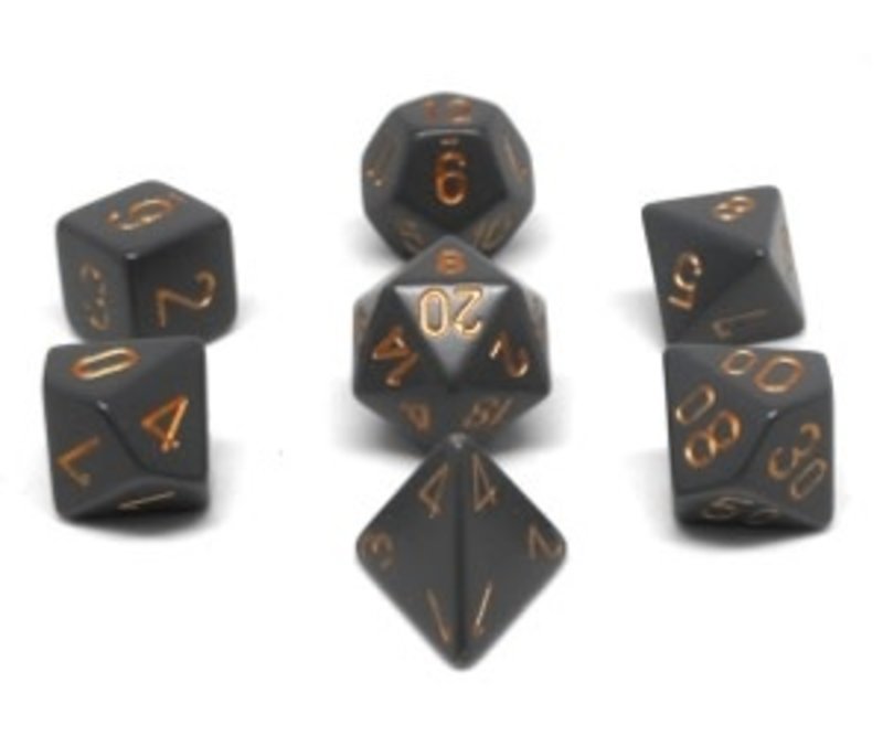 Chessex Set 7D Poly Opaque Dark Grey with copper numbers