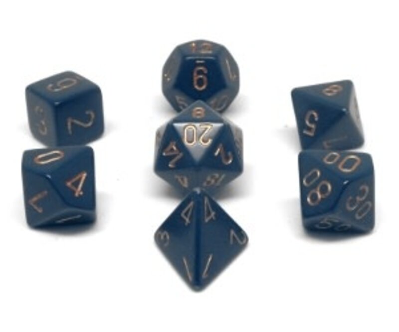 Chessex Set 7D Poly Opaques Dark Blue with copper numbers