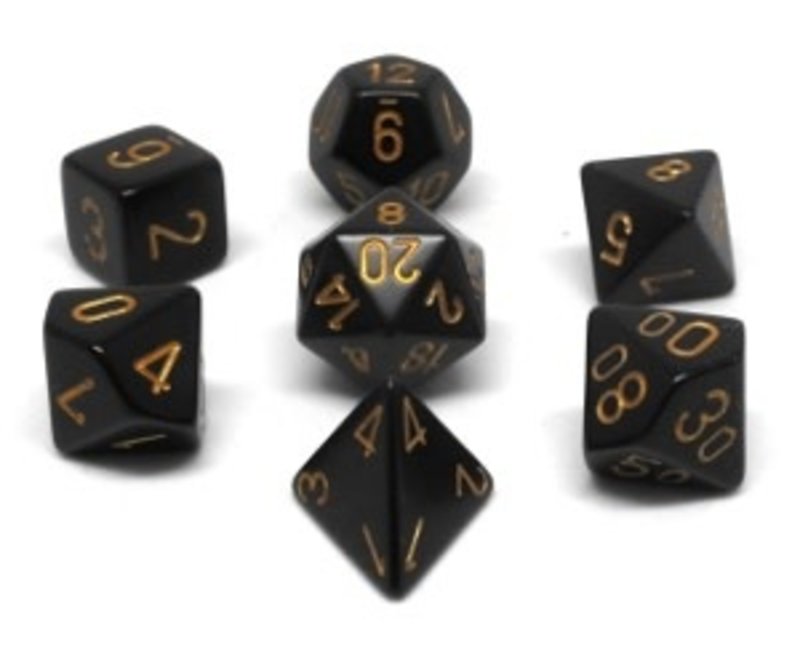 Chessex Set 7D Opaque Noir avec chiffres dorés