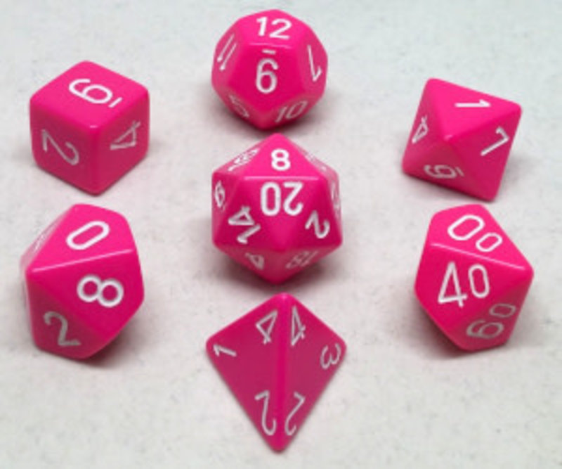 Chessex Set 7D Poly Opaque Pink with white numbers