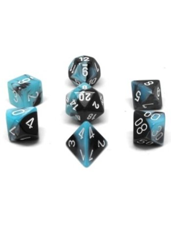 Chessex Set 7D Poly Gemini Noir-Sarcelle nacré/Blanc