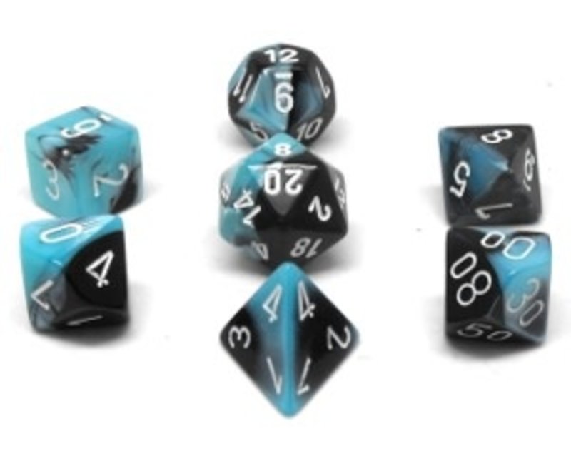 Chessex Set 7D Poly Gemini  Black-teal pearly/White