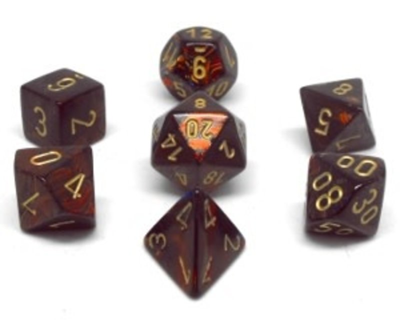 Chessex Set 7 D Poly Scarab Blue Blood/Gold