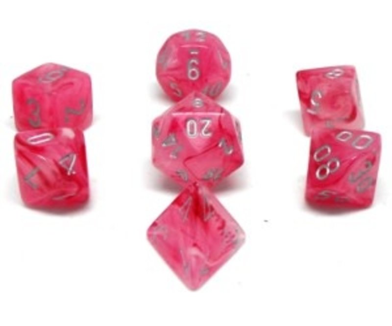 Chessex Set 7D Poly Ghostly Glow Pink/Silver