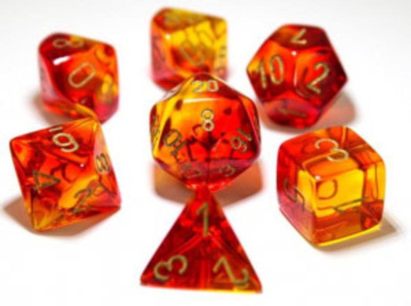 Chessex Set 7D Poly Lab Dice - Gemini Red-Yellow/Gold