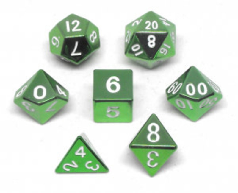 Metallic Dice Game Set 7D Poly Metallic Green/White