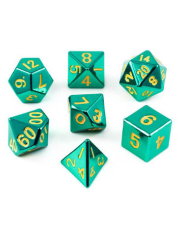 Metallic Dice Game Set 7D Poly Metallic Turquoise/Jaune