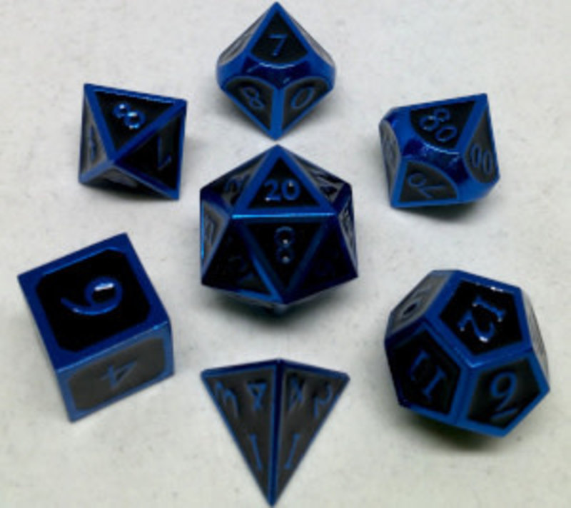 Metallic Dice Game Set 7D Poly Metallic Blue/Black enamel