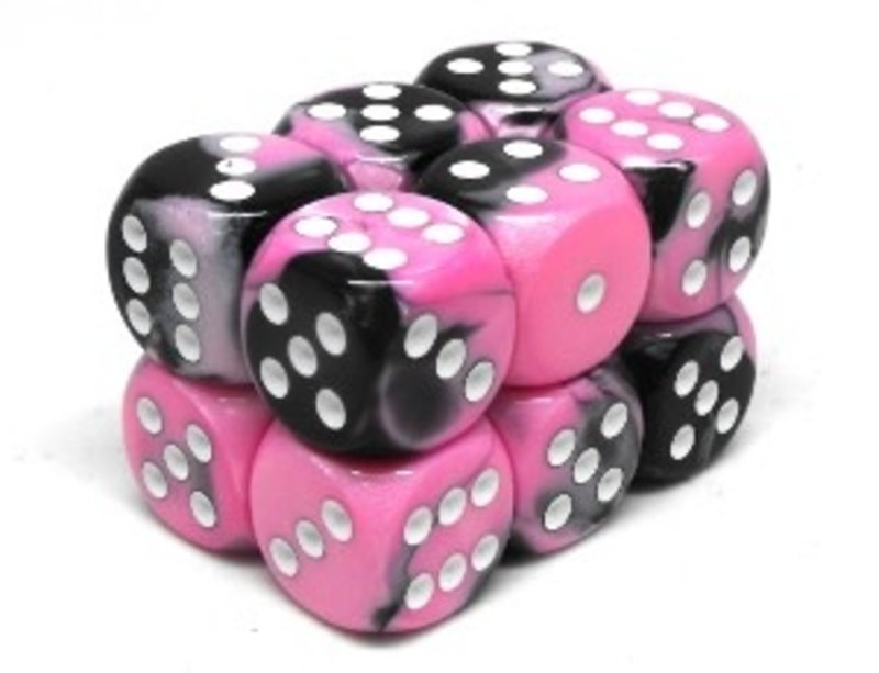 Chessex Brick 12 D6 Gemini Black-Pink/White