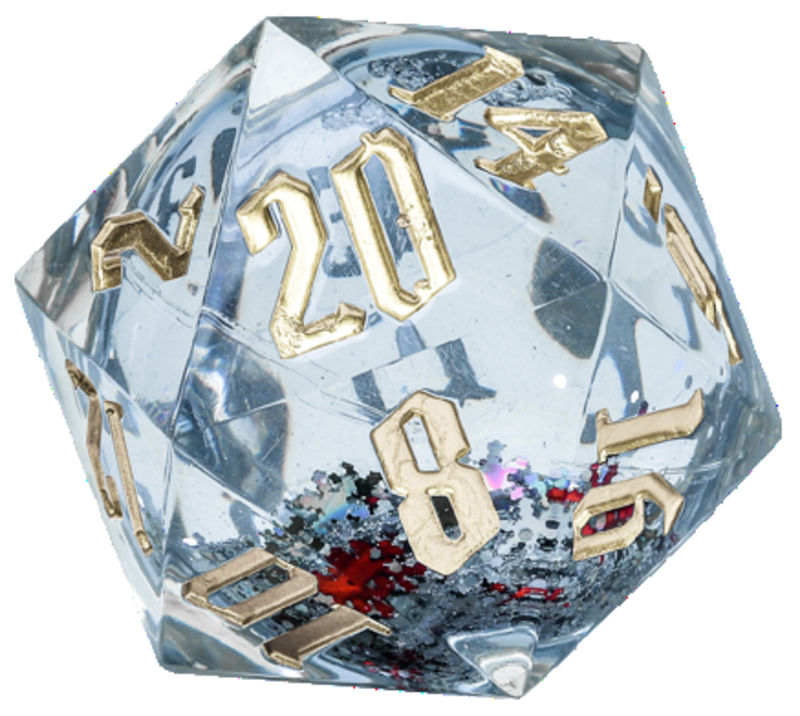 D20 Snow Globe Gold Ink and Silver Glitter 54mm